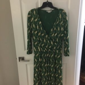 Boden Faux Wrap Dress - Green & Ivory